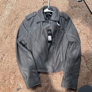 Fashion Nova Gray Faux Leather Jacket